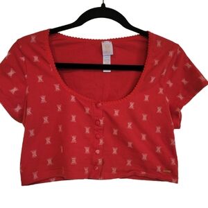 Savage X Fenty Red Button-Up Crop Top allover print Medium